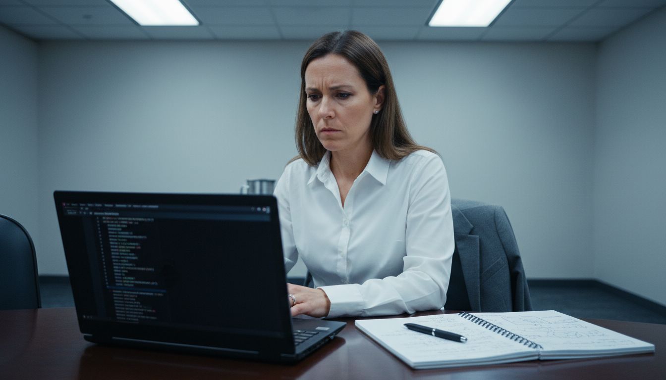 Woman reviewing metadata on laptop