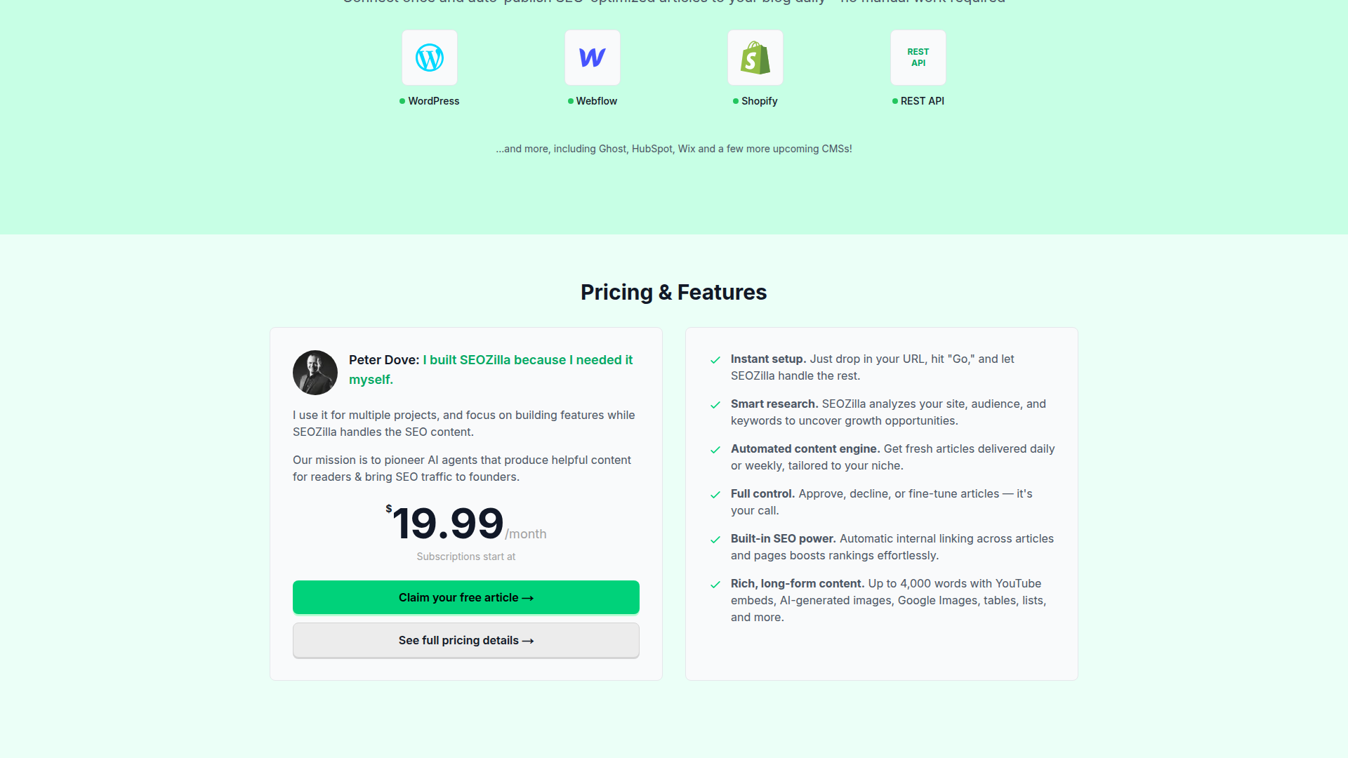 Seozilla AI Review - Features Screenshot