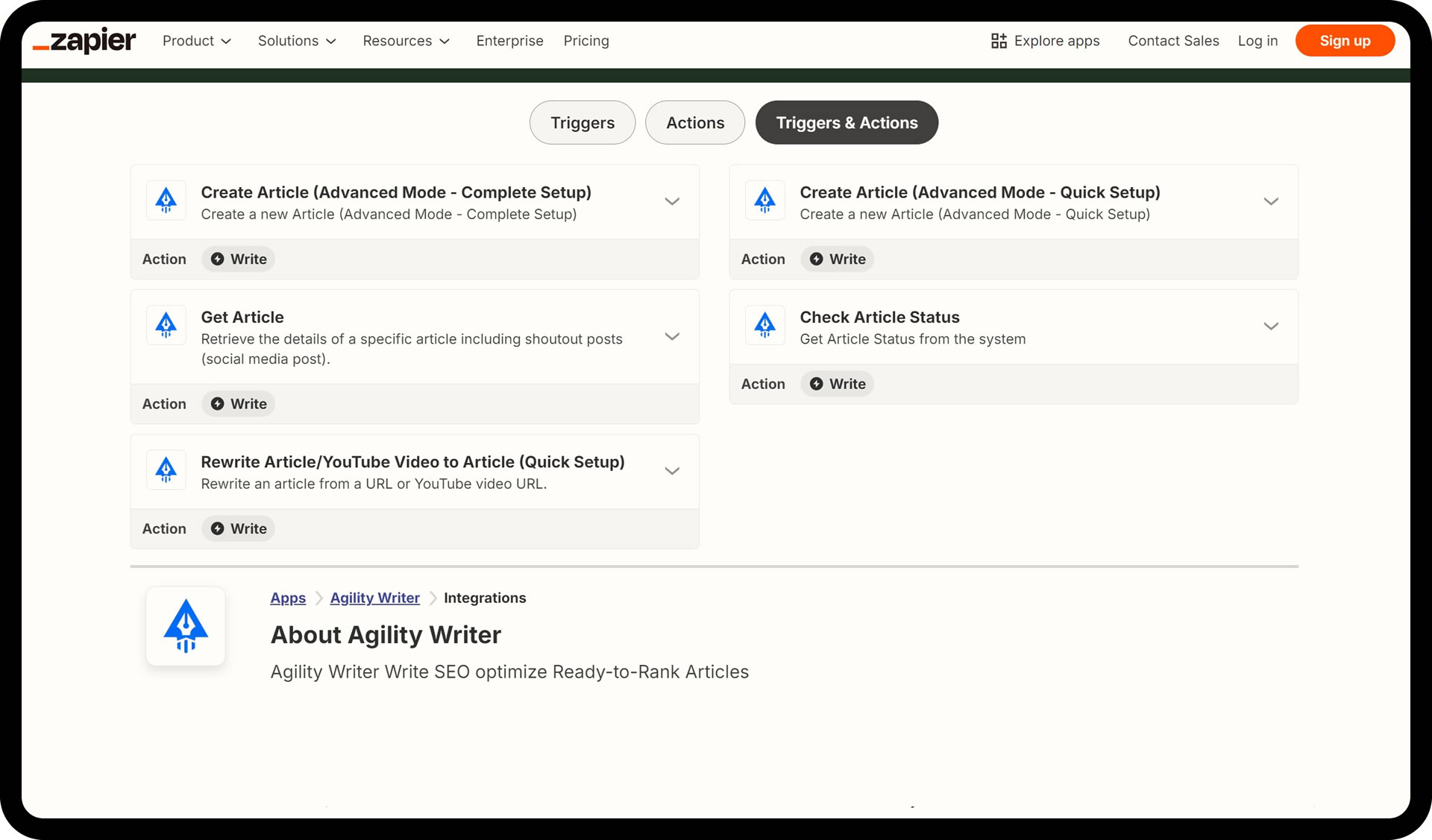 Agility Writer Zapier Integration