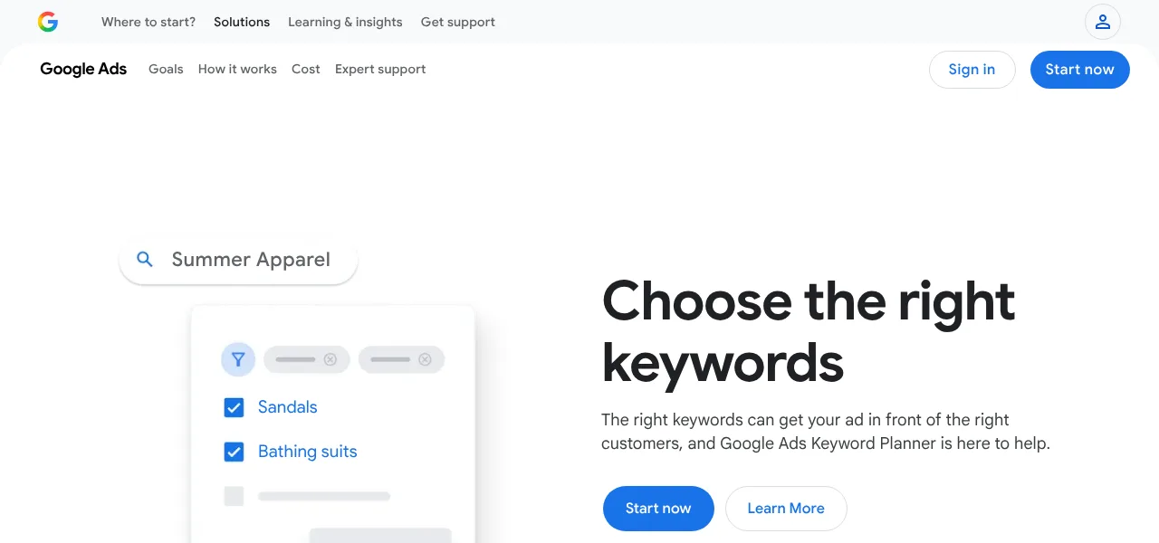 Google Keyword Planner screenshot