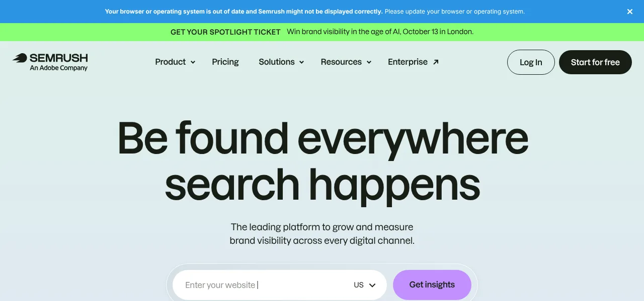 Semrush homepage screenshot