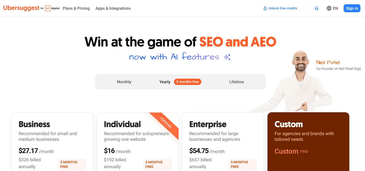 Ubersuggest screenshot